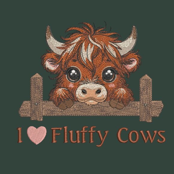 Highland Cow Sweatshirt I Love Fluffy Cows Embroidered Adult Unisex Crewneck - Picture 8 of 16